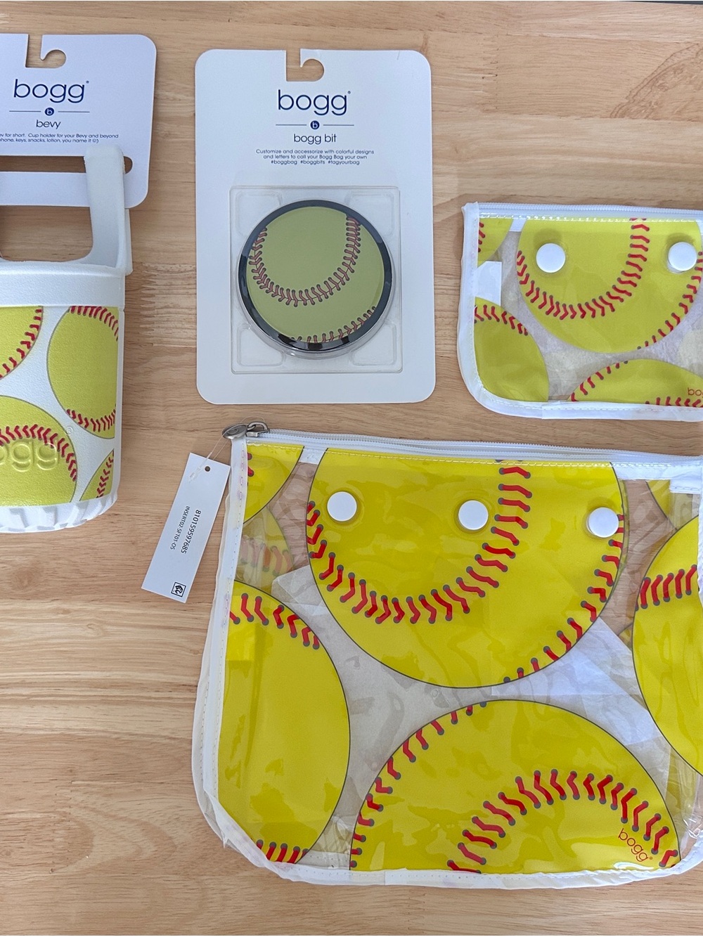 4 piece Bogg Bag Softball Print Clear Pouch & Accessories - Yellow